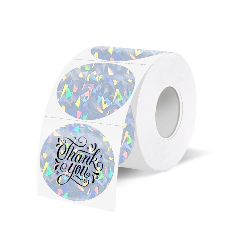 WANGHENG 1.5 Inch Thermal Labels,Holographic Circle Direct Thermal Stickers,for Address Design DIY Logo Business(300 pcs/Glass Fragments) - Image 1